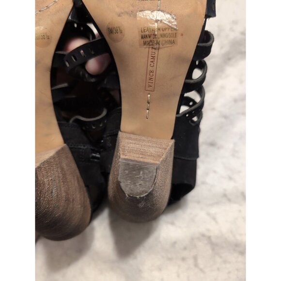 Vince Camuto VC EVALINA Black Nubuck Open Toe 3" Heel Side Zip Size 8 - Picture 9 of 9